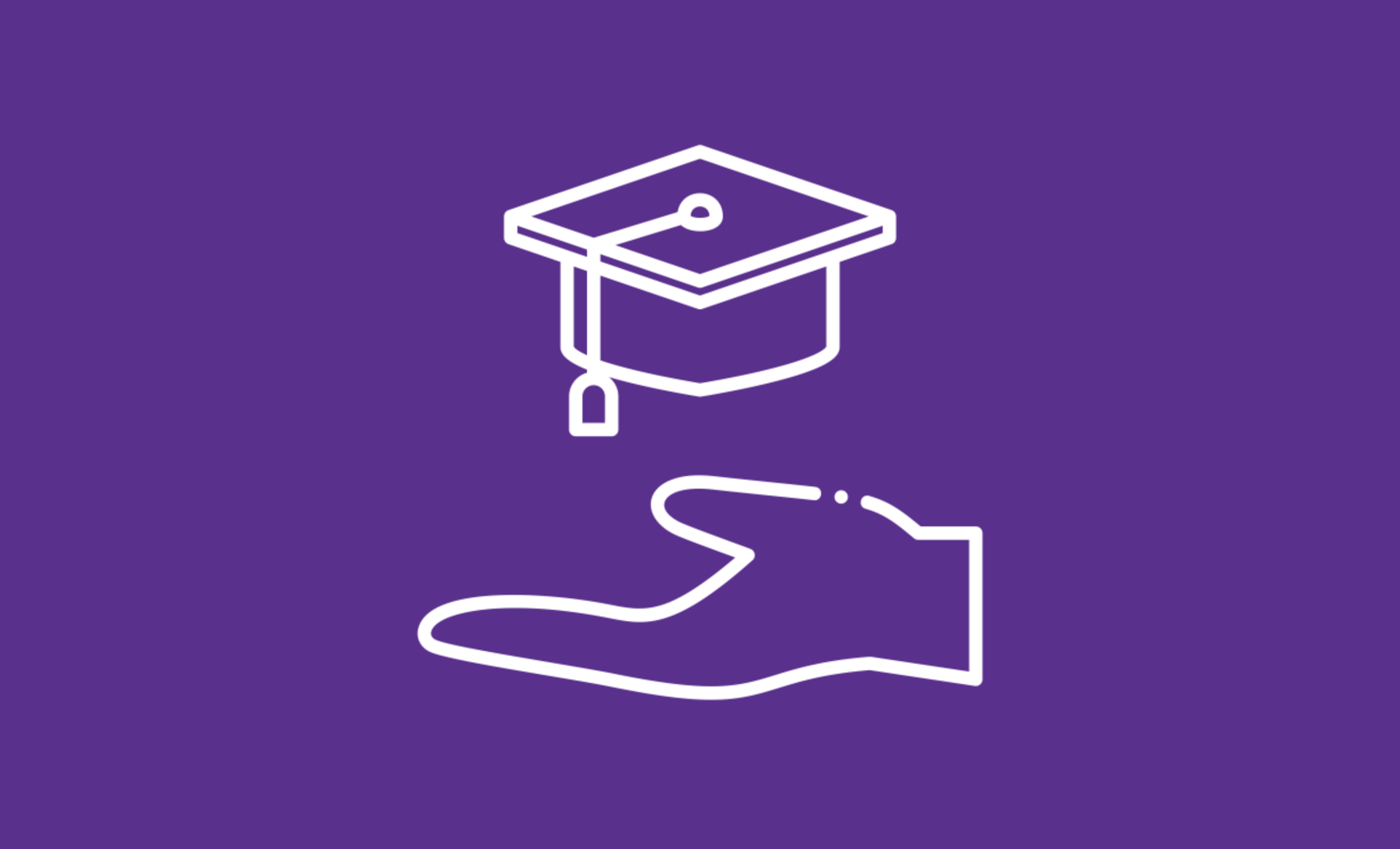 Icon of a hand holding a graduation cap against a purple background