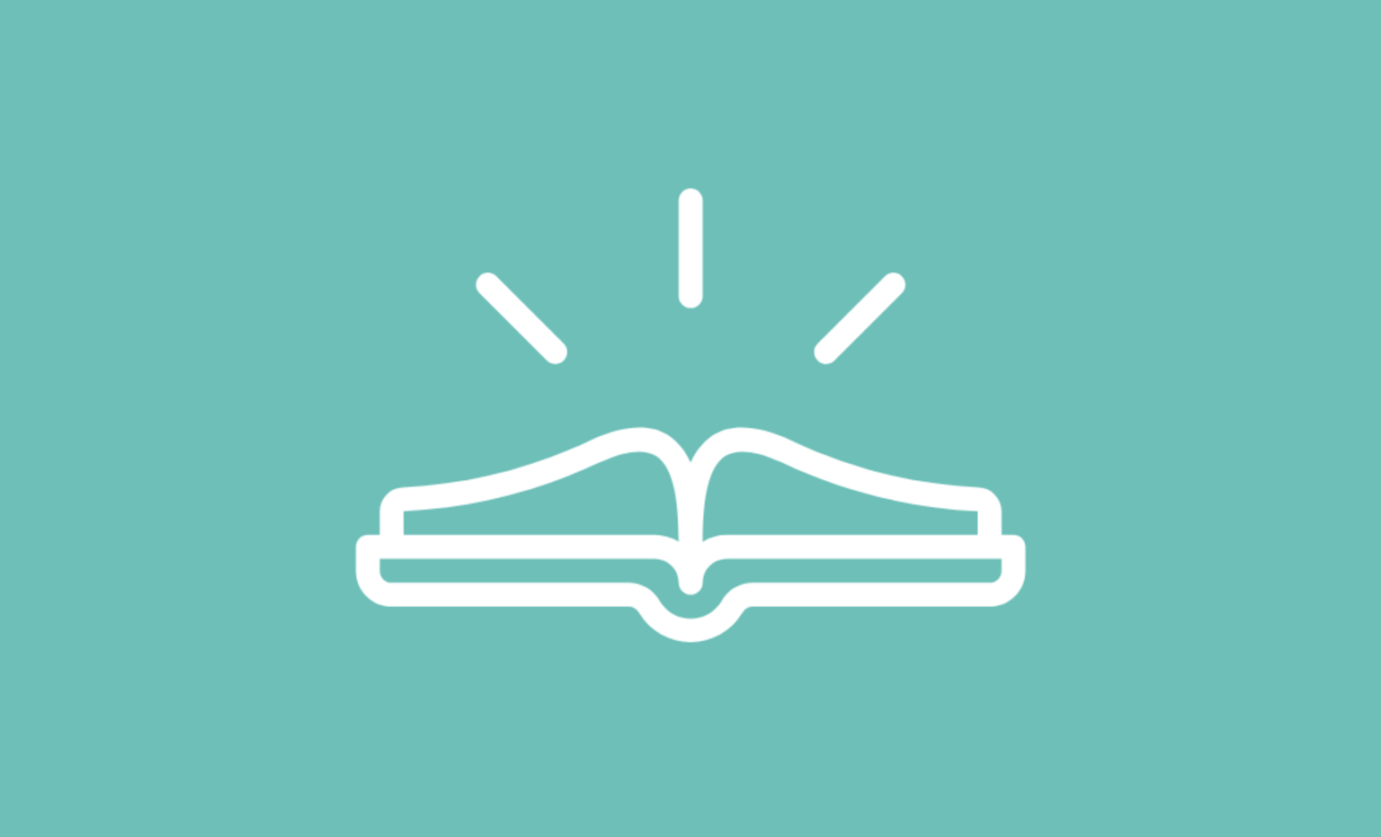 an icon of a side profile of an open book against a light teal background